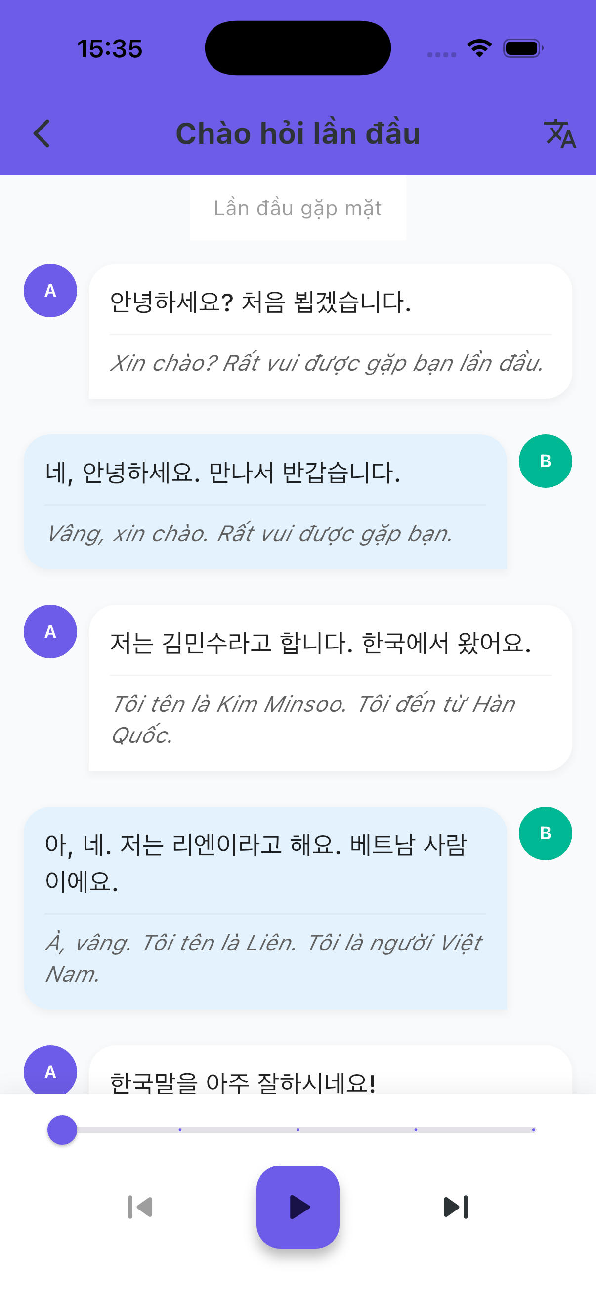 Luyện nghe hội thoại tiếng Hàn trong Yuchi Vocab