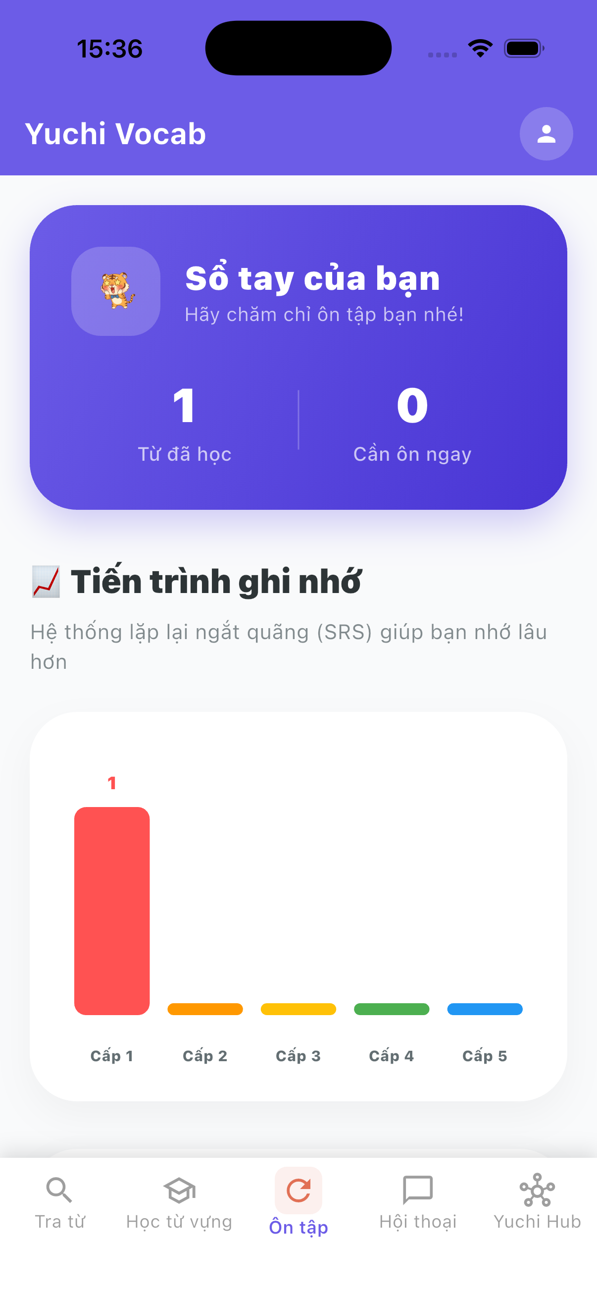 Hệ thống ôn tập từ vựng với thuật toán SRS trong Yuchi Vocab