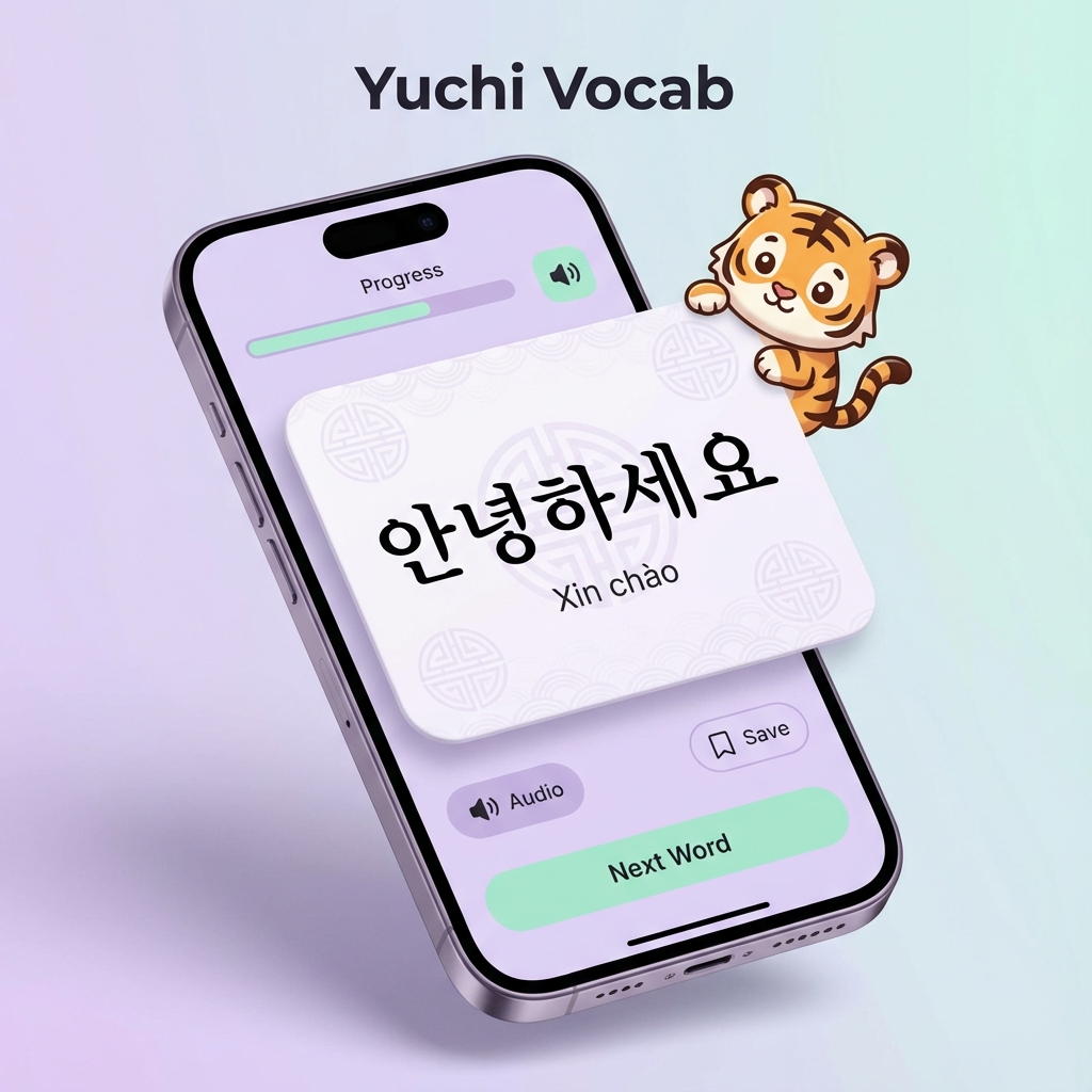 Giao diện ứng dụng Yuchi Vocab - Học từ vựng tiếng Hàn TOPIK